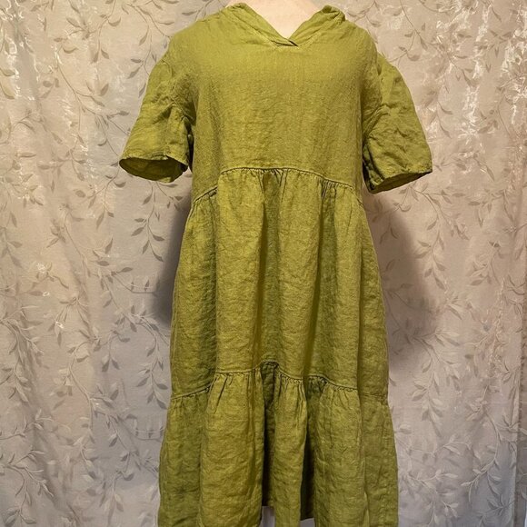 Francesca Bettini Women's 100% Linen Midi Dress Size S Green Tiered Design (NEW) - Picture 9 of 12